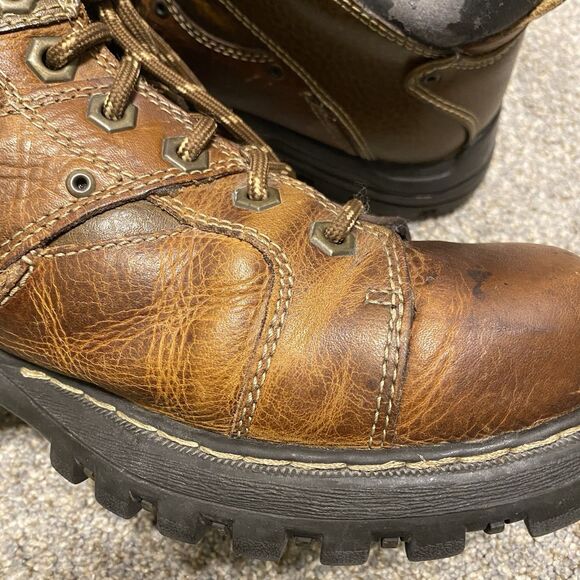 Vintage GBX Work Wear Boots Men 10.5 EU EU 44 Brown Leather Steel Toe Lug Sole - Picture 12 of 14